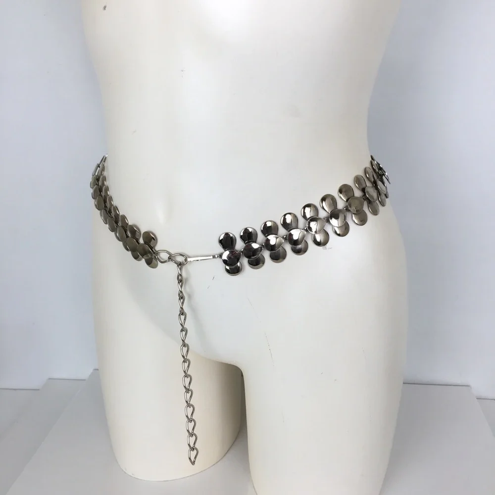 Women’s Shiny Silver Teardrop Metal‎ Link Belt Fish Scale Statement Belt